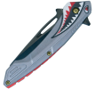 Assisted Open Folding Pocket Knife Gray with Flying Shark Design