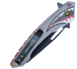 Assisted Open Folding Pocket Knife Gray with Flying Shark Design
